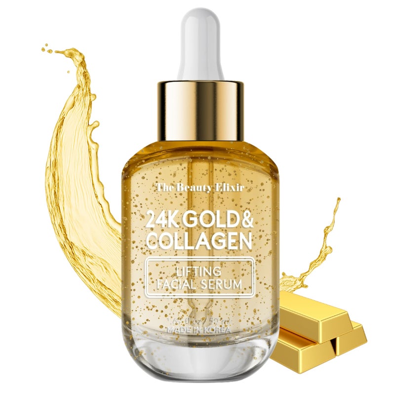 The Beauty Elixir Collagen Serum For Face with 24k Gold - Dermatologist Tested - Anti Aging, Ultra Hydrating, Fine Lines & Wrinkle Treatment - Clean Beauty Korean Skin Care for All Skin Types - 1.69oz - Image 1