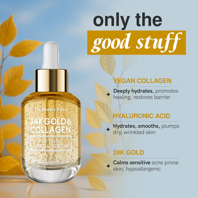 The Beauty Elixir Collagen Serum For Face with 24k Gold - Dermatologist Tested - Anti Aging, Ultra Hydrating, Fine Lines & Wrinkle Treatment - Clean Beauty Korean Skin Care for All Skin Types - 1.69oz - Image 4