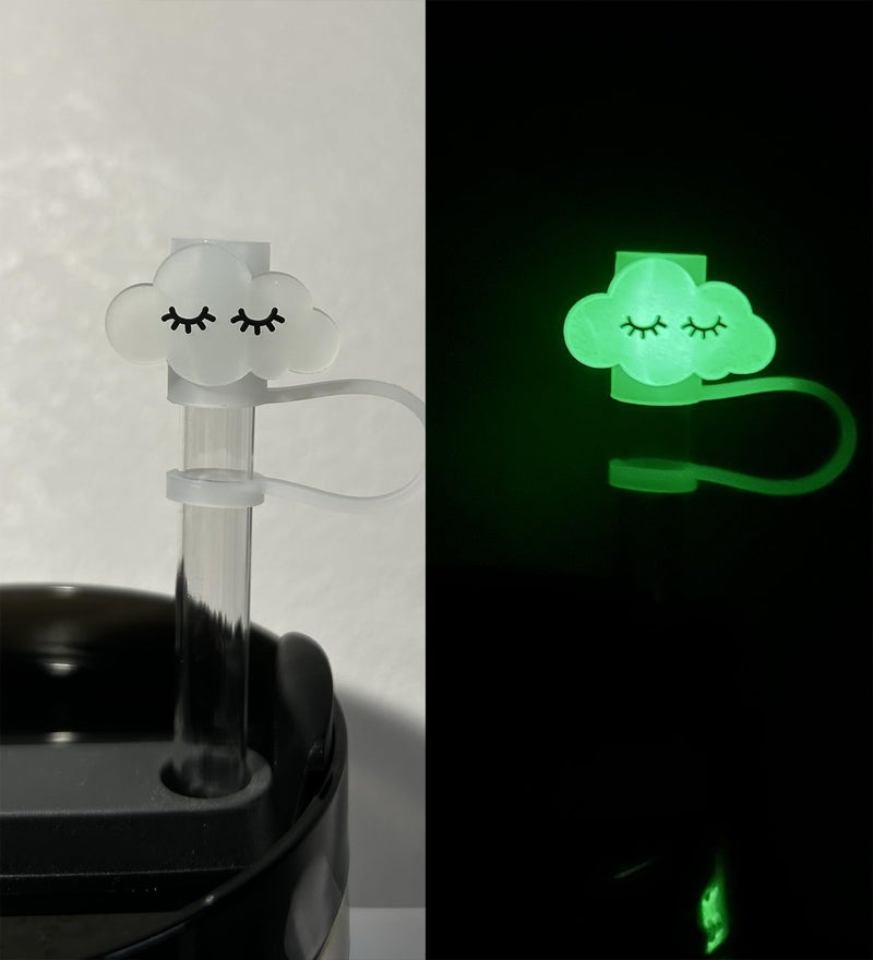 AINEEDY 0.4"" Luminous Straw Cover Cap for Stanley 30&40 oz Tumbler Cups  Glow in the Dark 8 Pcs 10mm Wide Cute Silicone Straw Topper Tips Lids Protectors for Compatible with Stanley Accessories - CUTE - Image 5