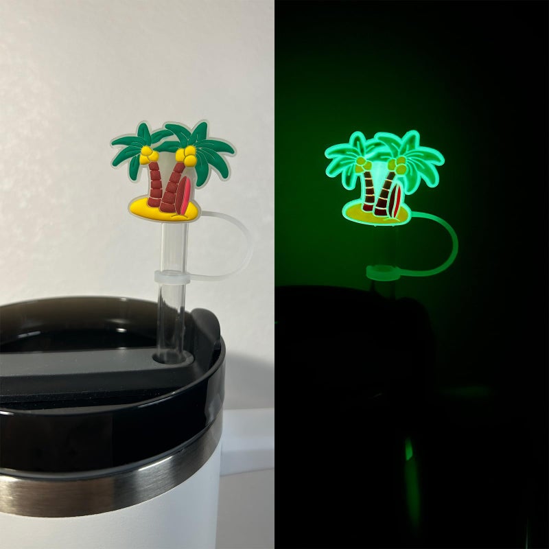 AINEEDY 0.4"" Luminous Straw Cover Cap for Stanley 30&40 oz Tumbler Cups  Glow in the Dark 8 Pcs 10mm Wide Cute Silicone Straw Topper Tips Lids Protectors for Compatible with Stanley Accessories - CUTE - Image 4