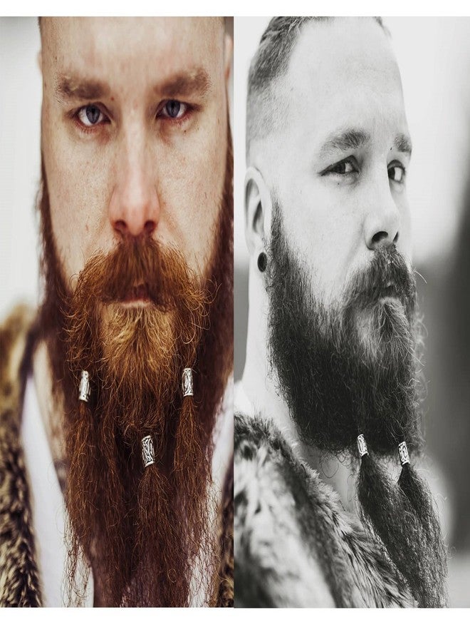 Modpion 24Pcs Norse Vikings Runes Hair Beard Beads for Bracelets Pendant Necklace DIY,Braiding Beads for Hair Braids Antique Silver Beard Ring Viking Beads Kits(Include 2Pcs Pull Hair Pin) - Image 2