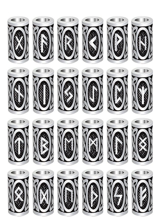 Modpion 24Pcs Norse Vikings Runes Hair Beard Beads for Bracelets Pendant Necklace DIY,Braiding Beads for Hair Braids Antique Silver Beard Ring Viking Beads Kits(Include 2Pcs Pull Hair Pin) - Image 4
