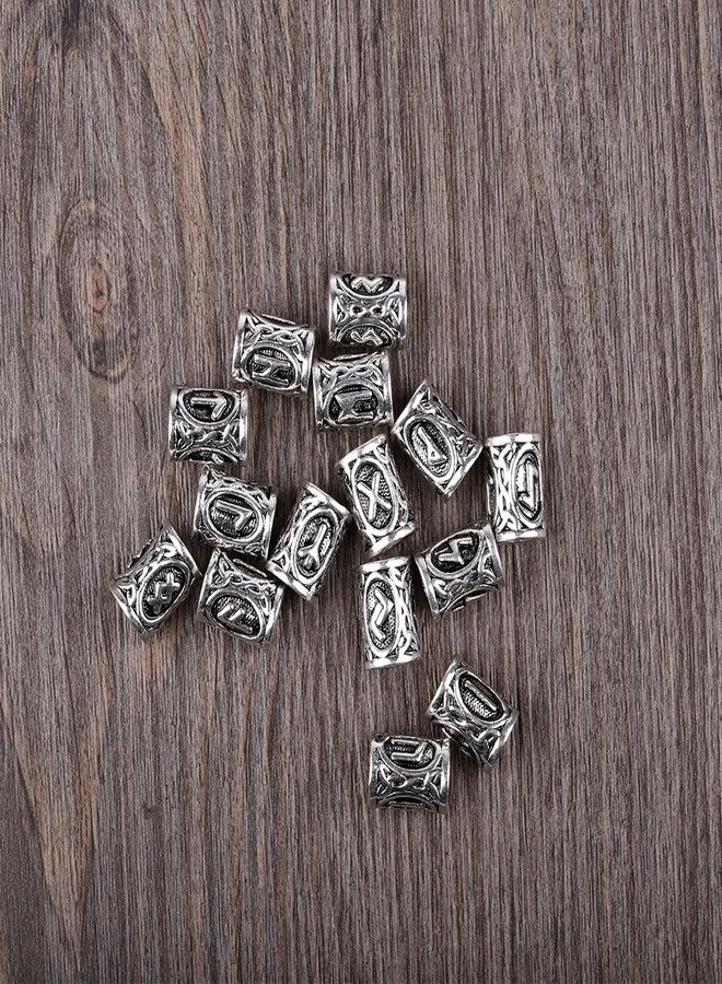 Modpion 24Pcs Norse Vikings Runes Hair Beard Beads for Bracelets Pendant Necklace DIY,Braiding Beads for Hair Braids Antique Silver Beard Ring Viking Beads Kits(Include 2Pcs Pull Hair Pin) - Image 3