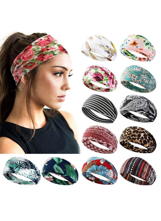 AKTVSHOW 12 Pack Boho Headbands For Women Non Slip Wide Women Headbands For Hair Fashion Elastic Hair Bands For Women'S Hair Yoga Workout Sweat Bands Headband For Women Trendy Hair Accessories  - Image 1