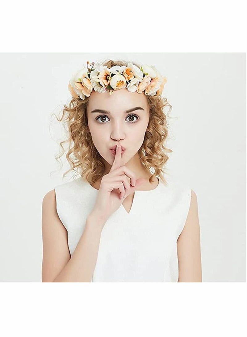 إسكدنيا Sunflower and Rose Simulation Headdress, Boho Flower Headband Hair Wreath Floral Garland Crown Halo Headpiece with Ribbon Wedding Festival Party, Bridal Boutique Headdress - Image 2