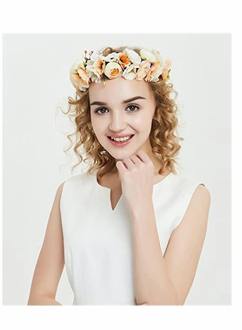 إسكدنيا Sunflower and Rose Simulation Headdress, Boho Flower Headband Hair Wreath Floral Garland Crown Halo Headpiece with Ribbon Wedding Festival Party, Bridal Boutique Headdress - Image 4
