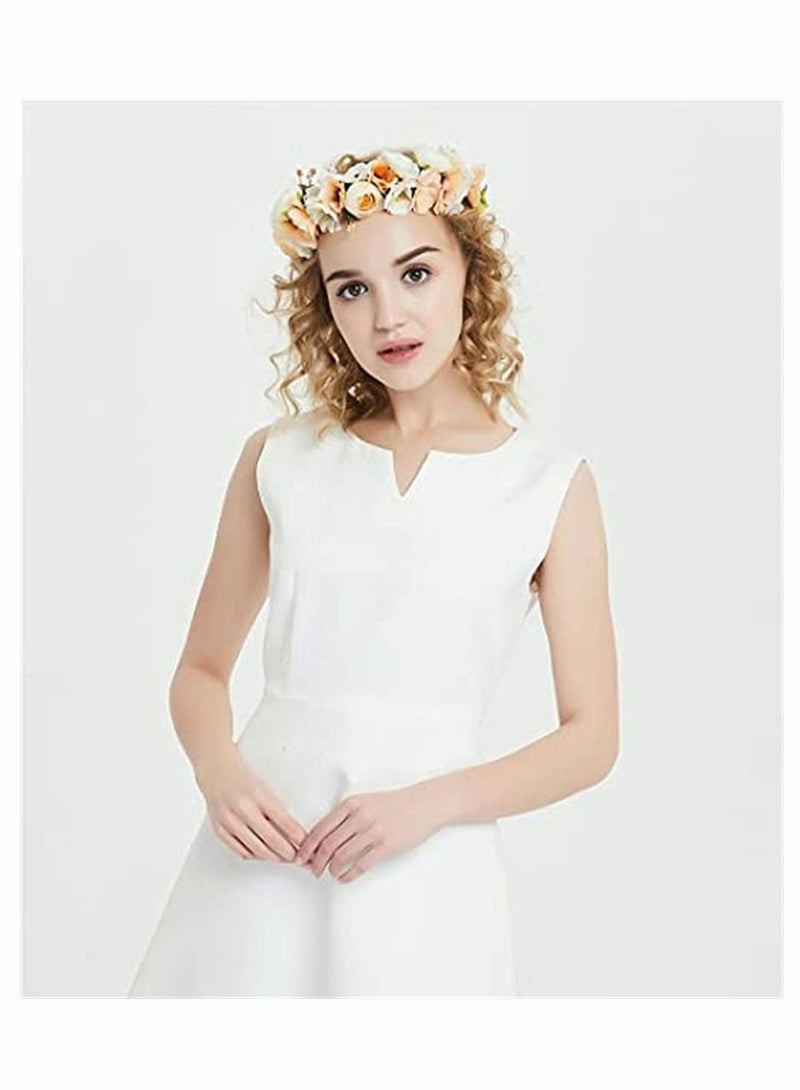 إسكدنيا Sunflower and Rose Simulation Headdress, Boho Flower Headband Hair Wreath Floral Garland Crown Halo Headpiece with Ribbon Wedding Festival Party, Bridal Boutique Headdress - Image 3