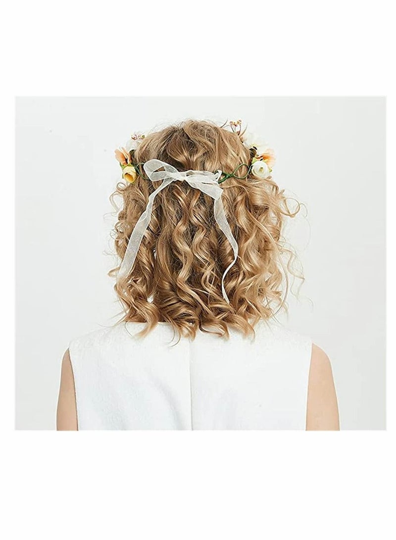 إسكدنيا Sunflower and Rose Simulation Headdress, Boho Flower Headband Hair Wreath Floral Garland Crown Halo Headpiece with Ribbon Wedding Festival Party, Bridal Boutique Headdress - Image 5