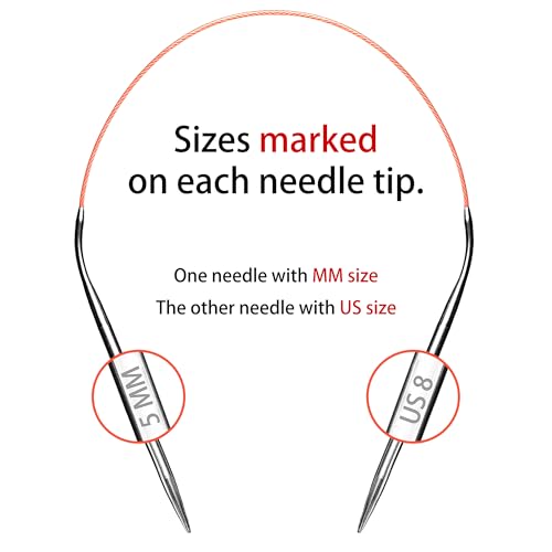 cuteDIY Size 8 Circular Knitting Needles 16 Inch Round Metal (Etched US&mm, Color-Coded Cable, Smooth Join) - Image 4