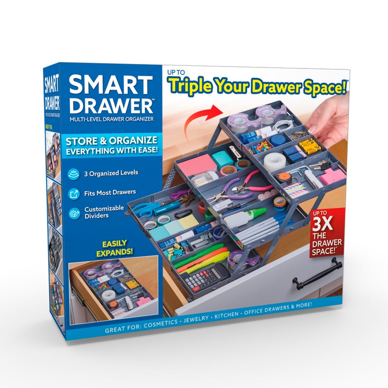 Ontel Smart Drawer Organizer, Multi-Level Jewelry and Cosmetics Storage, Black, 2.65 in - Image 1