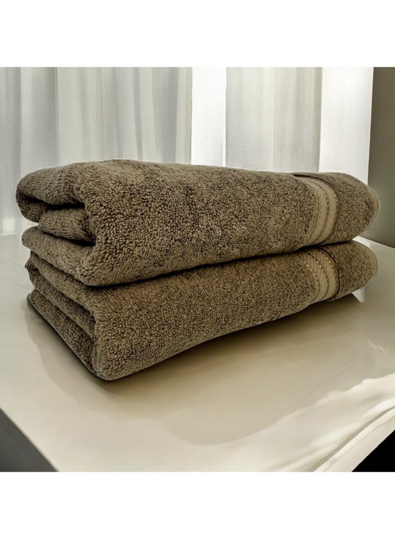 Kassino Premium Bath Towels Set - (2 Pack, 70x140 cm), 580 GSM Bath Towel,100% Combed Cotton, Soft & Quick-Dry Towels for Bathroom, Highly Absorbent, Double Stitched Hotel Quality Towels | Brown - Image 2