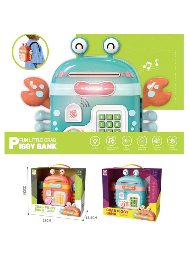 Crab Backpack Children Password Piggy Bank Simulation Smart Fingerprint Unlock Identification Piggy Bank Toy-Color:Blue Crab Backpack - Image 2