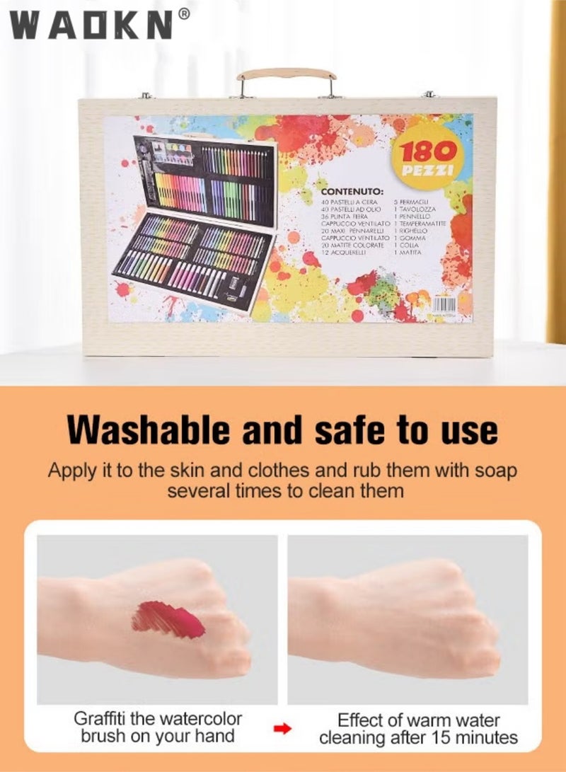 دبليو أيه أو كي أن قائمة المنتجات ذات الصلة 180 قطعة مجموعة الفن، رسم صندوق الفن مع البستيلات الزيتية، قلم الأقلام، قلم الأقلام الملونة، العلامات، كعك الألوان المائية وغيرها من الملحقات، مجموعة لوازم الرسم المحمولة الفاخرة، جودة متفوقة وأدوات الرسم الآمنة، مثالية للأطفال والكبار الرسم والرسم والتلوين - Image 4