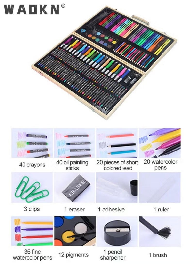 دبليو أيه أو كي أن قائمة المنتجات ذات الصلة 180 قطعة مجموعة الفن، رسم صندوق الفن مع البستيلات الزيتية، قلم الأقلام، قلم الأقلام الملونة، العلامات، كعك الألوان المائية وغيرها من الملحقات، مجموعة لوازم الرسم المحمولة الفاخرة، جودة متفوقة وأدوات الرسم الآمنة، مثالية للأطفال والكبار الرسم والرسم والتلوين - Image 3