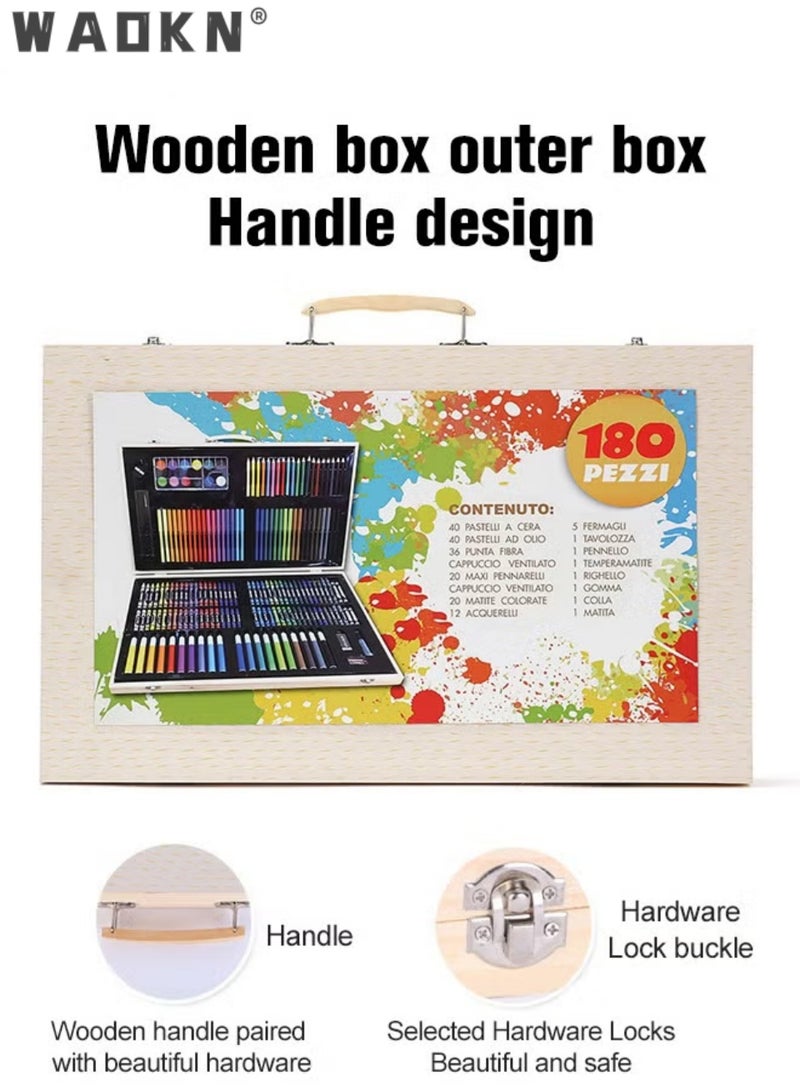 دبليو أيه أو كي أن قائمة المنتجات ذات الصلة 180 قطعة مجموعة الفن، رسم صندوق الفن مع البستيلات الزيتية، قلم الأقلام، قلم الأقلام الملونة، العلامات، كعك الألوان المائية وغيرها من الملحقات، مجموعة لوازم الرسم المحمولة الفاخرة، جودة متفوقة وأدوات الرسم الآمنة، مثالية للأطفال والكبار الرسم والرسم والتلوين - Image 5