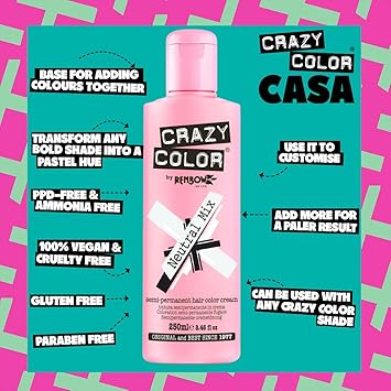 Crazy Color Neutral Mix Pasteliser Transform a SemiPermanent Hair Dye into a Custom GlossGlaze Pastelise Vibrant Colour to Pastel Shades 250ml - Image 2