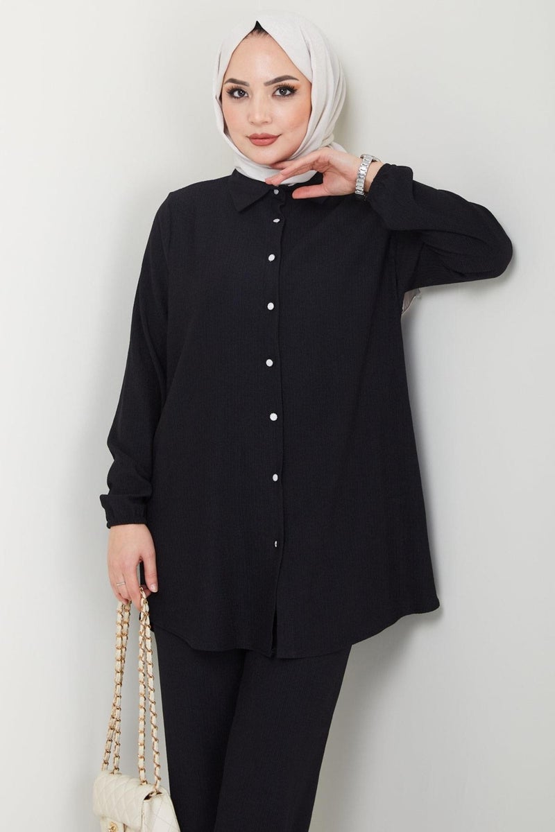 Hafsa Mina Burgundy Shirt Suit Black HM2394 - Image 4
