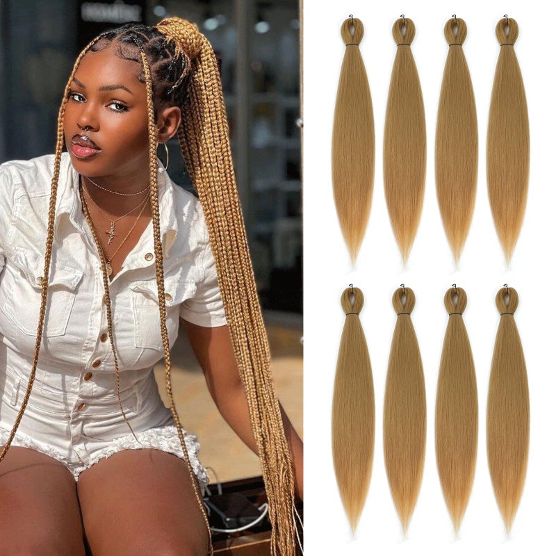 DIFUNEE Prestretched Braiding Hair 20 Inch 8 Packs Blonde Long Braiding Hair For Twist or Box Braids Yaki Texture Hot Water Setting Synthetic Braiding Hair Extensions 20 Inch 278P