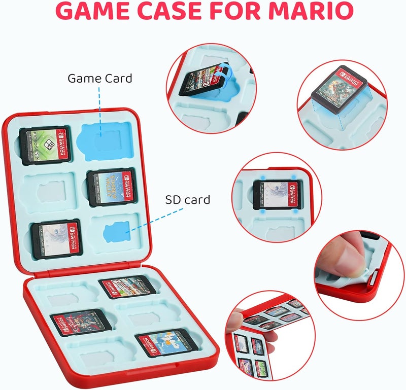 GLDRAM Carrying Case Bundle for Nintendo Switch and Switch OLED, Theme for Mario Travel Case for Switch, Carrying Accessories Kit with Game Case, Thumb Grip Caps-Red - Image 3