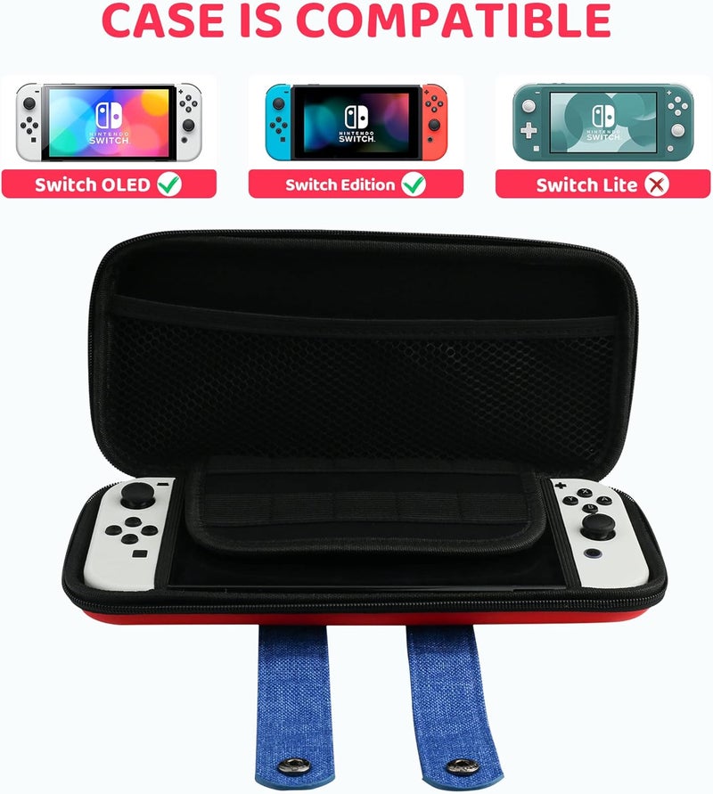 GLDRAM Carrying Case Bundle for Nintendo Switch and Switch OLED, Theme for Mario Travel Case for Switch, Carrying Accessories Kit with Game Case, Thumb Grip Caps-Red - Image 4