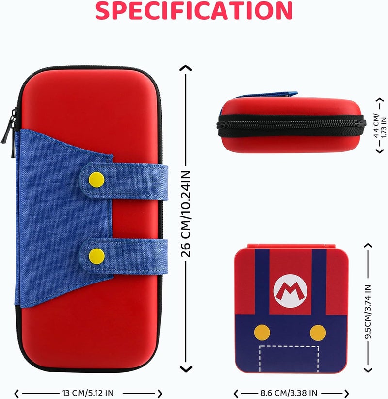GLDRAM Carrying Case Bundle for Nintendo Switch and Switch OLED, Theme for Mario Travel Case for Switch, Carrying Accessories Kit with Game Case, Thumb Grip Caps-Red - Image 5