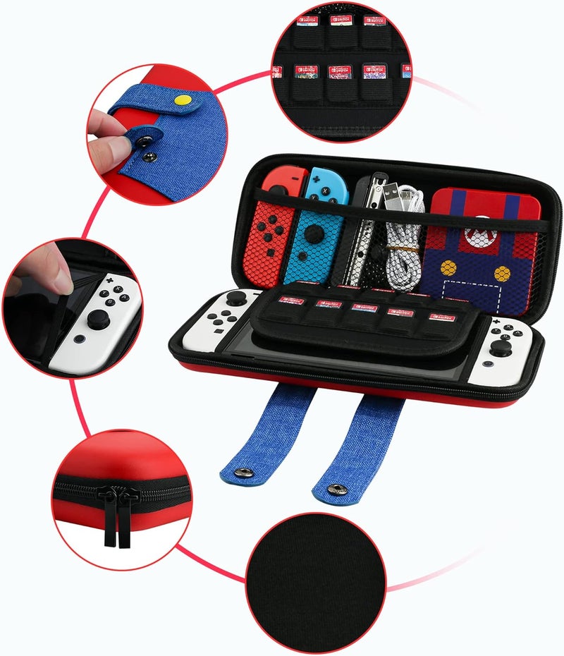 GLDRAM Carrying Case Bundle for Nintendo Switch and Switch OLED, Theme for Mario Travel Case for Switch, Carrying Accessories Kit with Game Case, Thumb Grip Caps-Red - Image 2