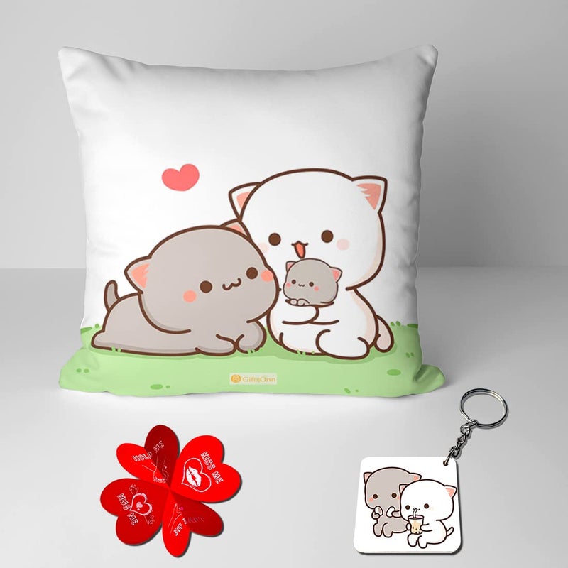 GiftsOnn Peach and Goma Mochi Cat Pillow Cushion Gifts for him Boyfriend Girlfriend Valentines Gift for Girlfriend Valentine Pillow for Couple Peach Goma Pillow Keychain and Card Design5 - Image 1