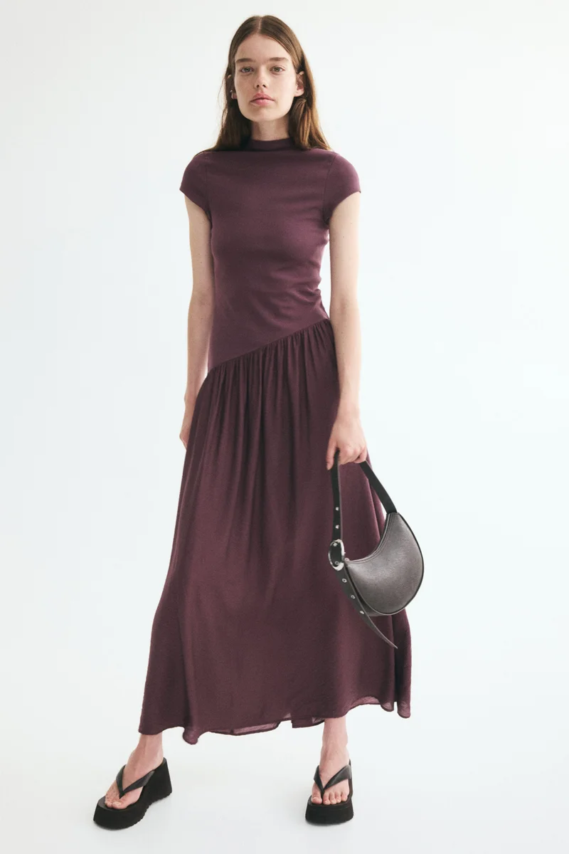 H&M  Asymmetric dual-fabric dress for Women | Best Price UAE