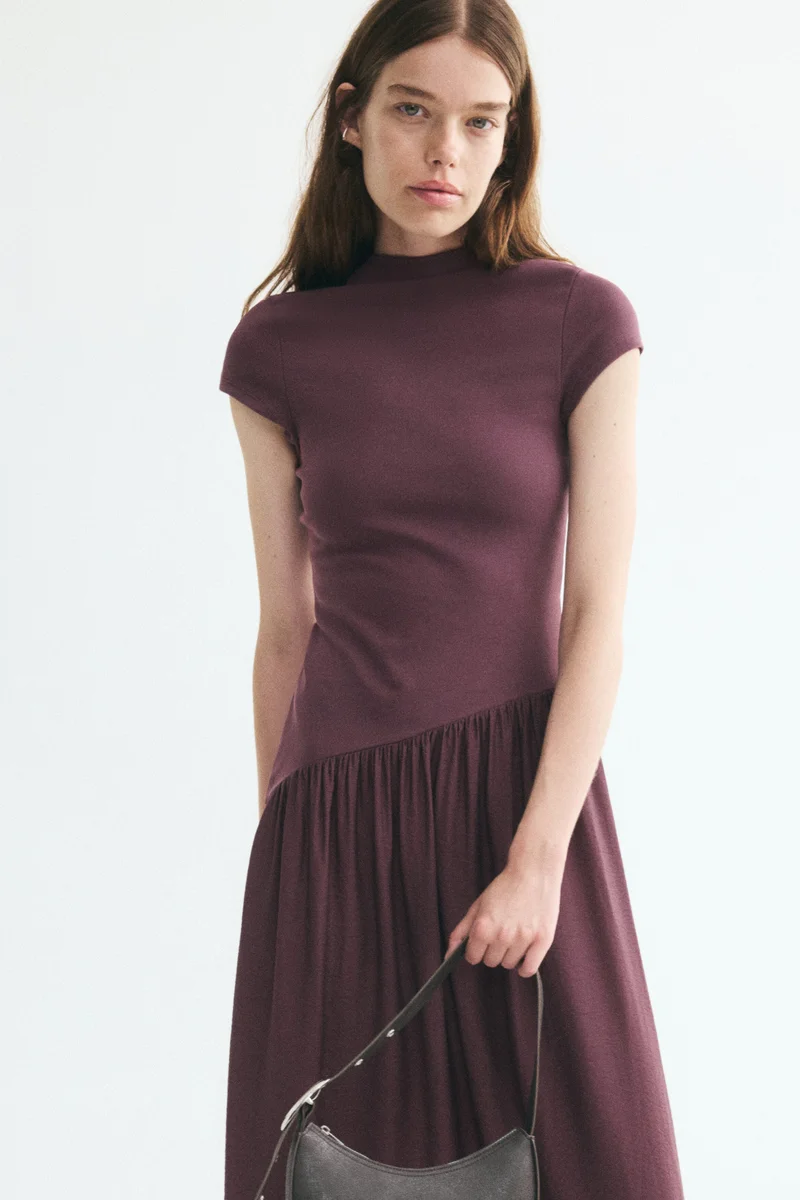 Asymmetric dual-fabric dress