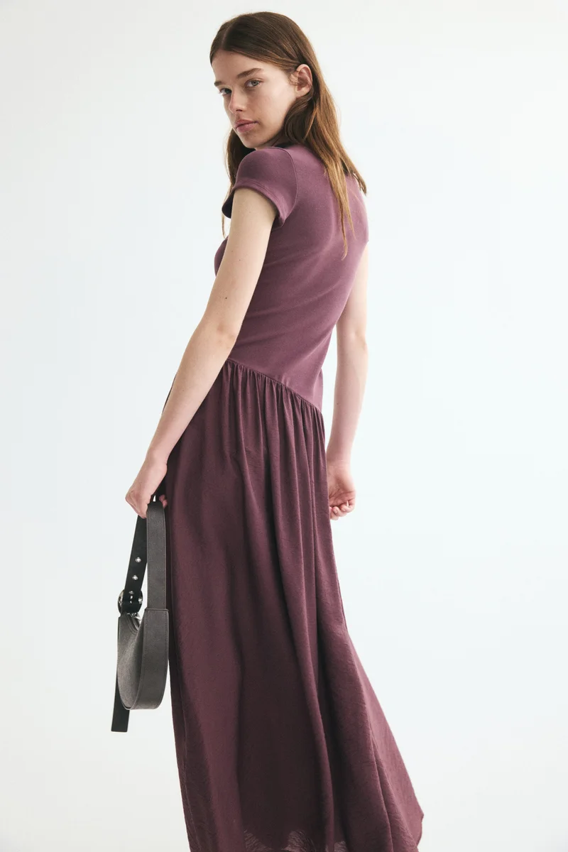 H&M  Asymmetric dual-fabric dress for Women | Best Price UAE