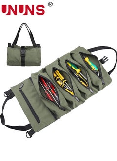 UNUNS Tool Roll Up Pouch,16OZ Canvas Multi-Purpose Wrench Roll Up Bag,Tool Roll Organizer,5 Zipper Tool Pockets Electricians Tool Roll Pouch,Hanging Tool Zipper Carrier Tote  - Image 1