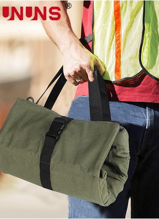 Tool Roll Up Pouch,16OZ Canvas Multi-Purpose Wrench Roll Up Bag,Tool Roll Organizer,5 Zipper Tool Pockets Electricians Tool Roll Pouch,Hanging Tool Zipper Carrier Tote