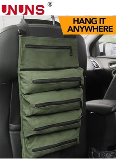 UNUNS Tool Roll Up Pouch,16OZ Canvas Multi-Purpose Wrench Roll Up Bag,Tool Roll Organizer,5 Zipper Tool Pockets Electricians Tool Roll Pouch,Hanging Tool Zipper Carrier Tote  - Image 4