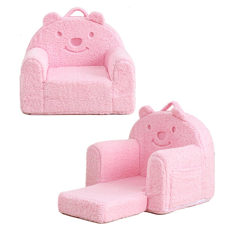 Kisdsa Toddler ChairSherpa Bear Kids ChairToddler Couch Fold OutChildren Reading ChairFlip Out Kids CouchToddler Sofa Convertible for Age 13Pink Bear