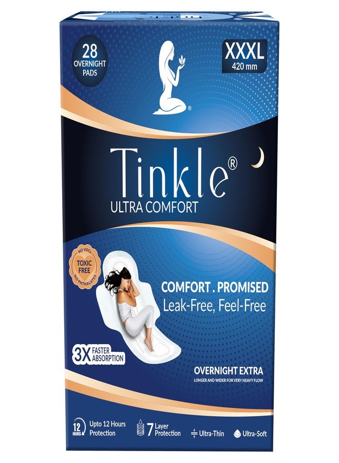 Tinkle Ultra Comfort XXXL 420mm Sanitary Pads for Women (Pack of 12) | Heavy Flow | Maternity Night Use | Extra Long, Wider Back with Wings | Cottony Soft, No Rashes | Overnight Leak-Proof Protection - Image 1