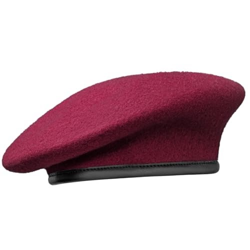 Gajaous British Military Berets with Leather Sweatband Adjustbale Army Wool Beret for Men WomenWine Red - Image 1