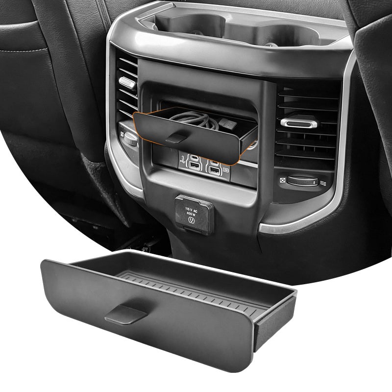 JLQP Rear Panel Center Console Storage Tray for 2019-2026 Dodge Ram 1500 2500 3500 - Easy to Install Insert Drawer Box Accessories Cubby Organizer Box ABS Plastic - Image 1