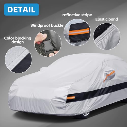 Holthly 10 Layer Sedan Car Cover Waterproof All Weather for Automobiles,100% Waterproof Outdoor Car Covers Rain Snow UV Dust Protection. Custom Fit for Lexus ES, Cadillac CT5,Buick Lacrosse,etc - Image 3