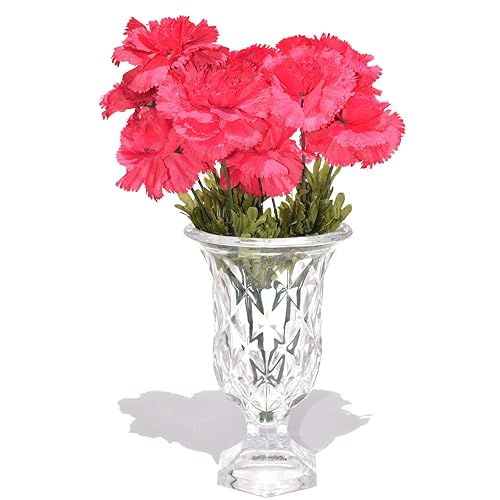 Pure Source India Glass Crystal Clear Diamond Cut Flower Vase for Home, Office, Living Room & Restaurant (7.25 Inch) - Image 2