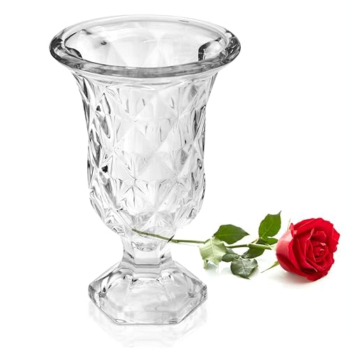 Pure Source India Glass Crystal Clear Diamond Cut Flower Vase for Home, Office, Living Room & Restaurant (7.25 Inch) - Image 1