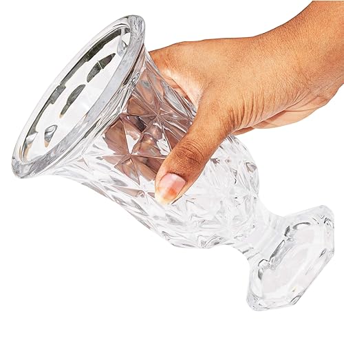 Pure Source India Glass Crystal Clear Diamond Cut Flower Vase for Home, Office, Living Room & Restaurant (7.25 Inch) - Image 4
