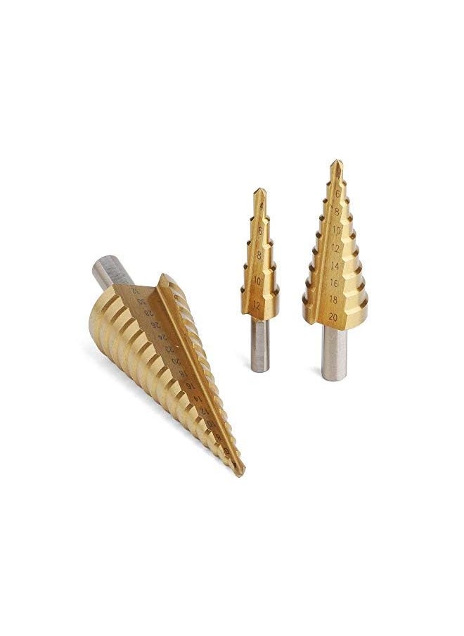 PROMASS 3Pcs HSS Steel Large Step Cone Drill Titanium Bit Set Hole Cutter 4-12/20/32mm  - Image 3