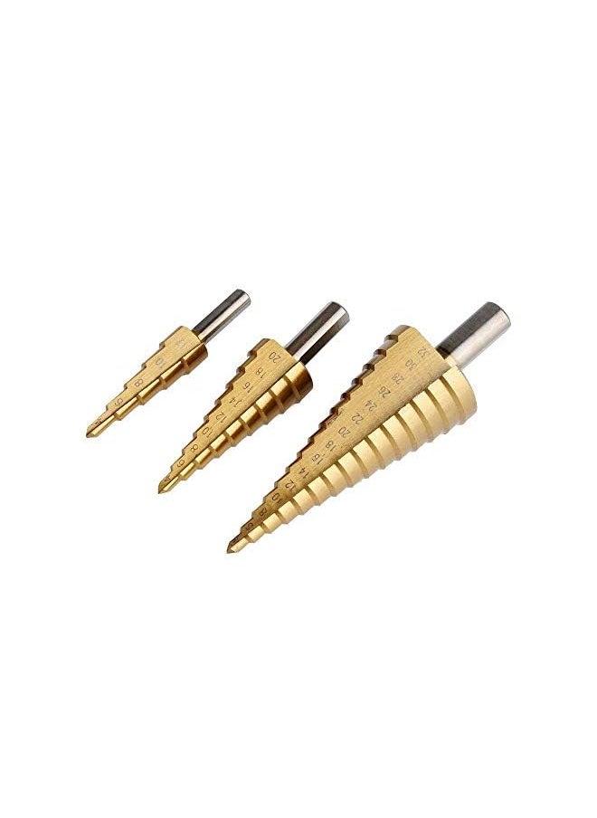 PROMASS 3Pcs HSS Steel Large Step Cone Drill Titanium Bit Set Hole Cutter 4-12/20/32mm  - Image 2