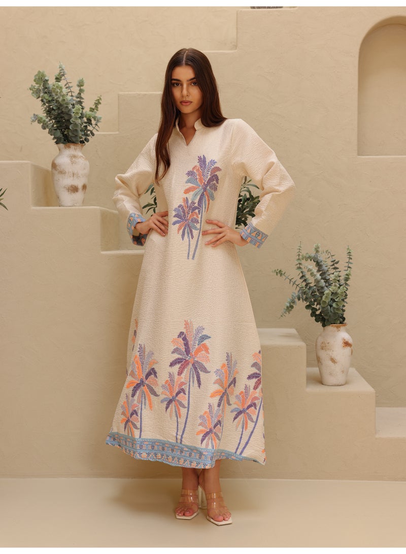 IKKXA Elegant Printed Jalabiya Palms Design IK6024 Purple - Image 1