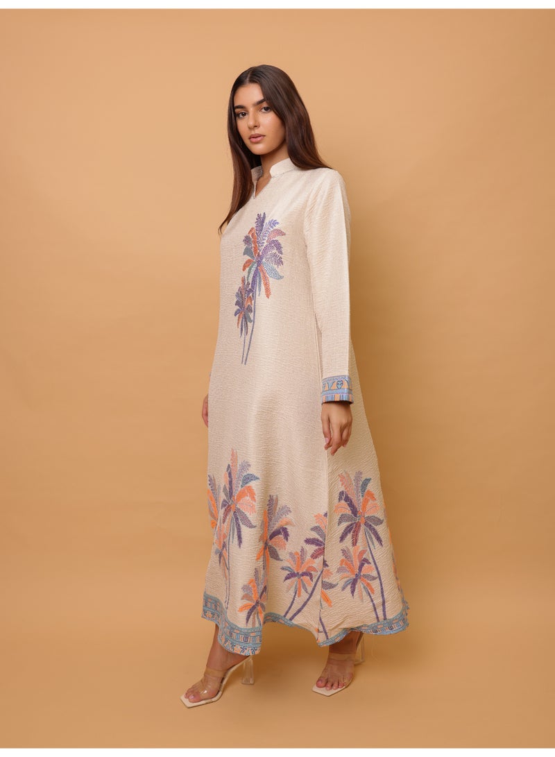 IKKXA Elegant Printed Jalabiya Palms Design IK6024 Purple - Image 5