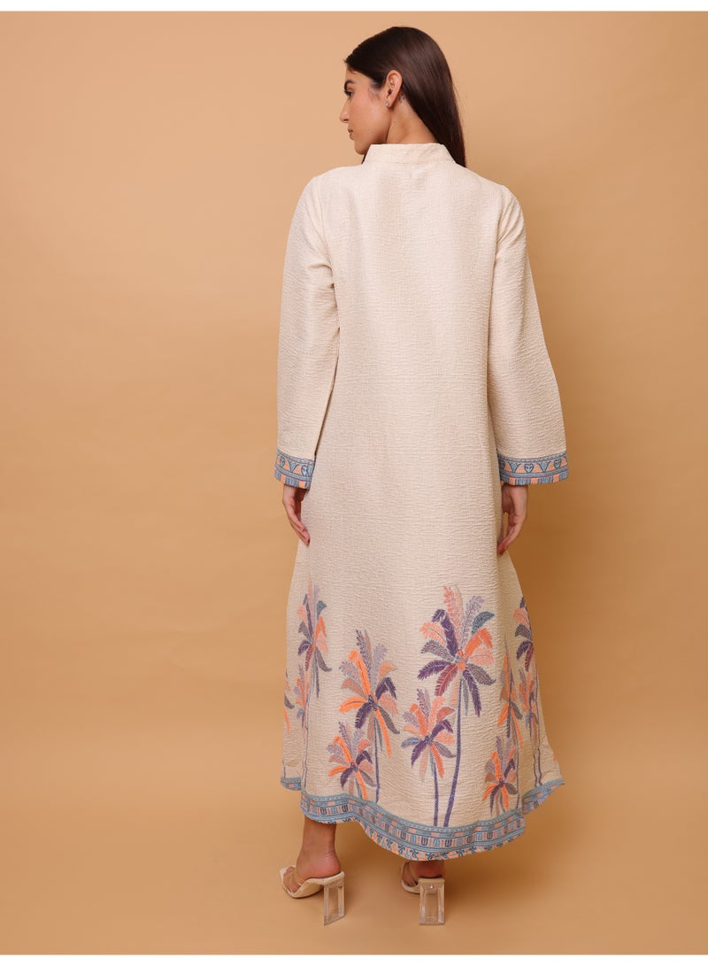 IKKXA Elegant Printed Jalabiya Palms Design IK6024 Purple - Image 4