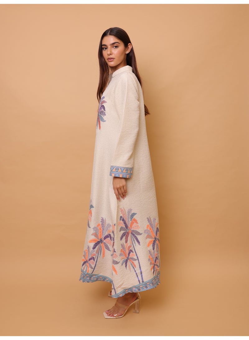 IKKXA Elegant Printed Jalabiya Palms Design IK6024 Purple - Image 3