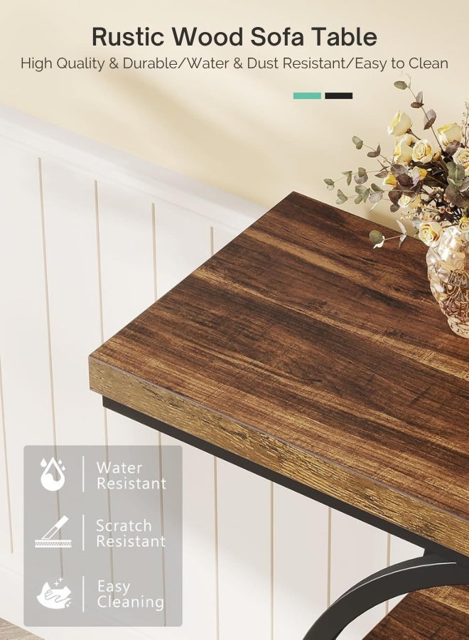 هومونير طاولة كونسول مون بتصميم هندسي دائرى ونمط صناعي، مزودة بـ 4 رفوف تخزين | طاولة جانبية للأريكة بلون بني ريفي للمداخل، الممرات، أو غرفة المعيشة - Image 2