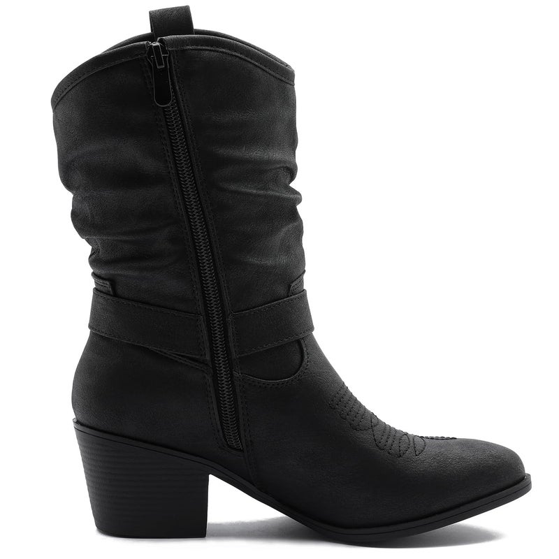 GLOBALWIN Women's Black Mid Calf Cowgirl Boots Fashion Western Cowboy Boots for Women Chunky Low Heel With Side Zipper Size 10M - Image 2