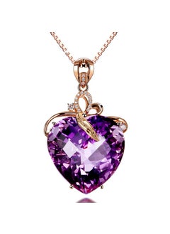 Generic Luxurious Heart-Shaped Amethyst Pendant 18K Gold Gemstone Necklace for Women pendant rose gold box chain 